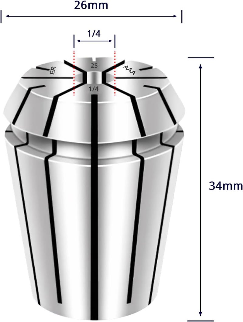 WEXWE Tools ER25 1/4 Inch Size High Precision Spring Collets Set, Accuracy Within 0.008 mm,Within 5000RMP router collets For CNC Milling Engraving Chuck Lathe Tool Holder Workholding Engraving,1pcs - Image 3